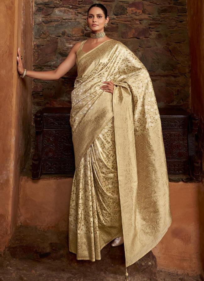 Banarasi Silk Cream Traditional Wear Weaving  Saree